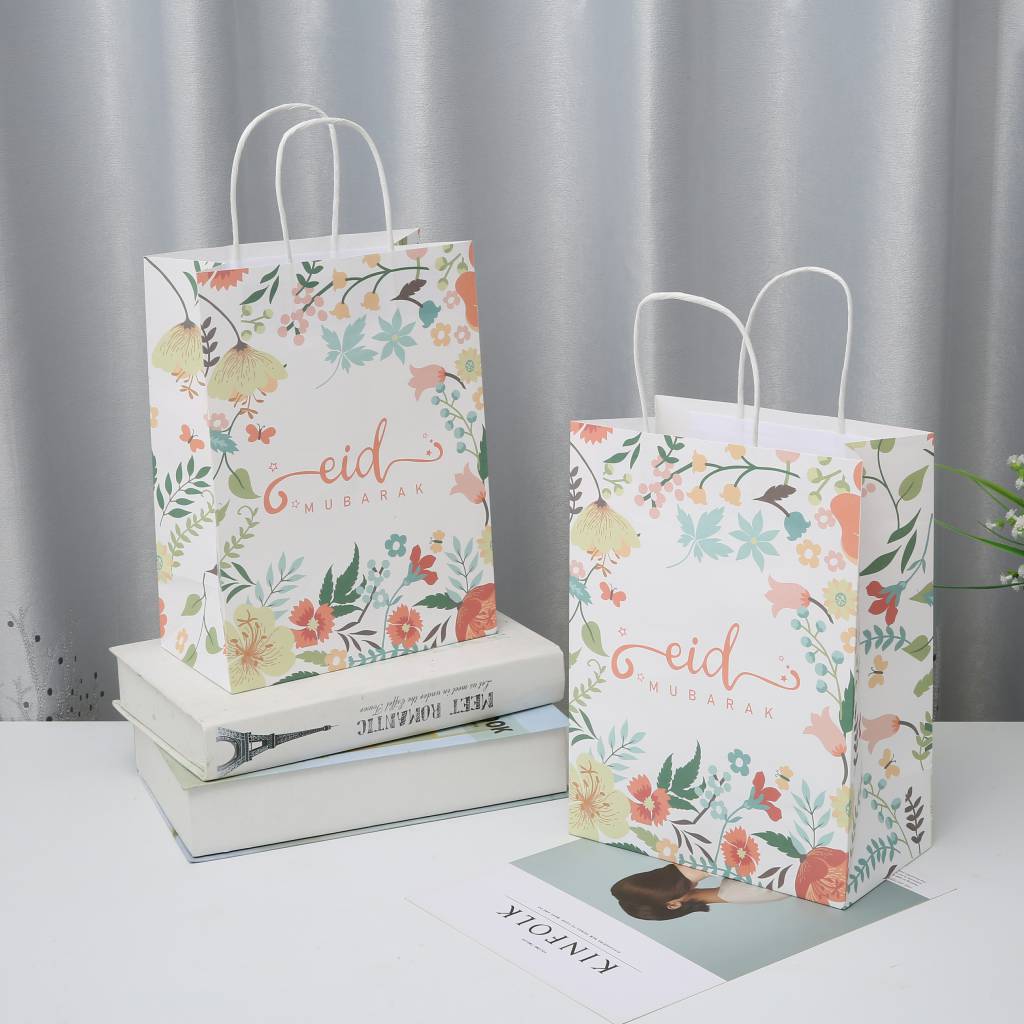 Eid gift bags floral pink green yellow white Eid City Canada