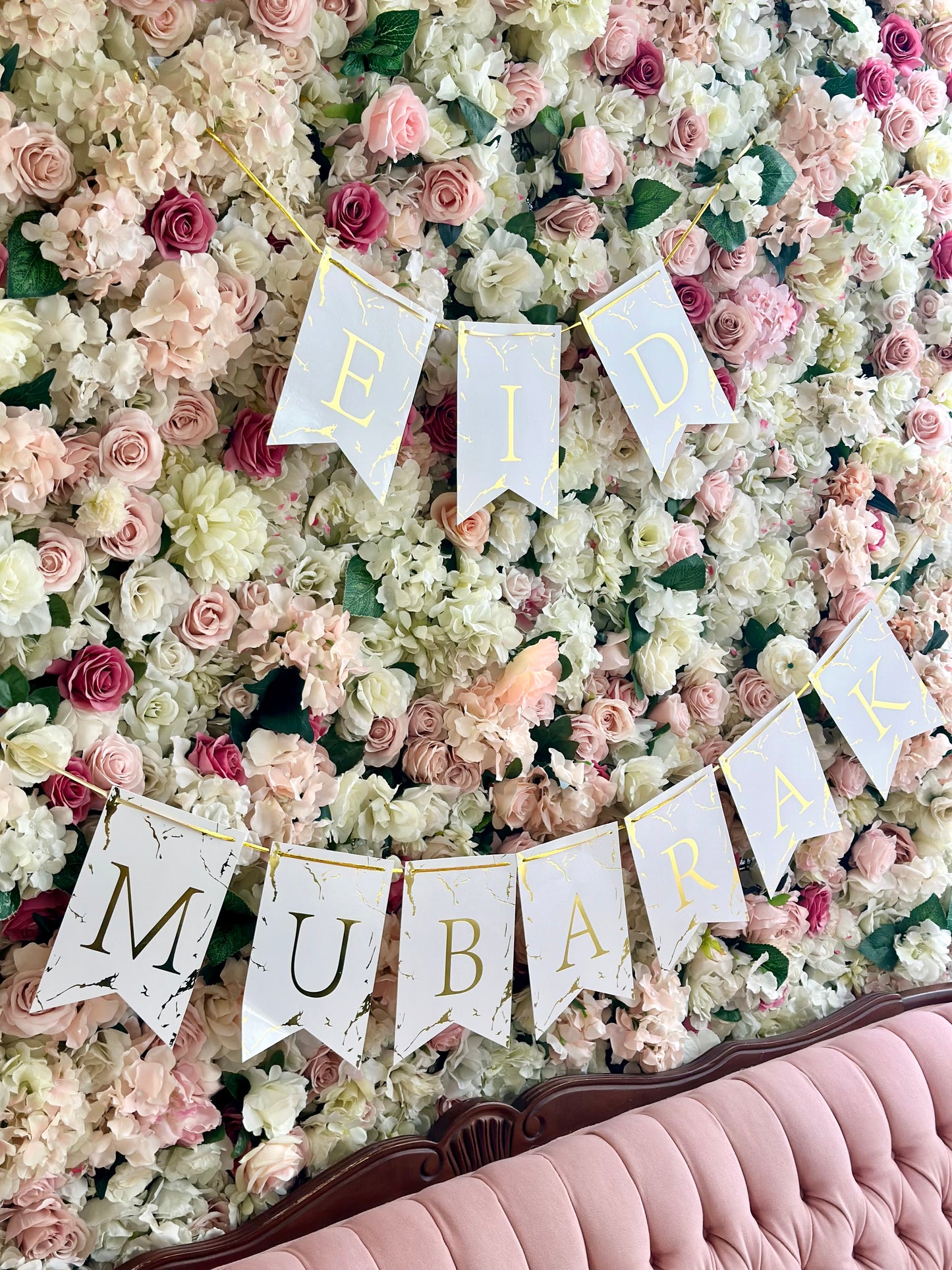 White Silver Marble Bunting Banner Eid City Canada