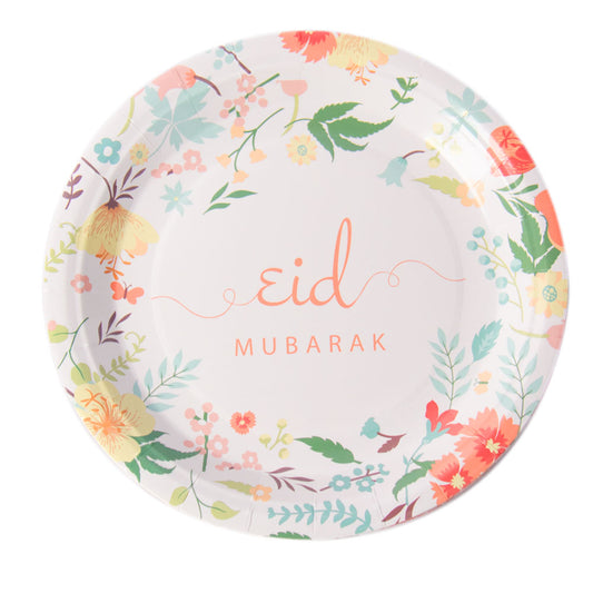 Plate Floral Eid mubarak pink blue teal red green grass background Eid City Canada