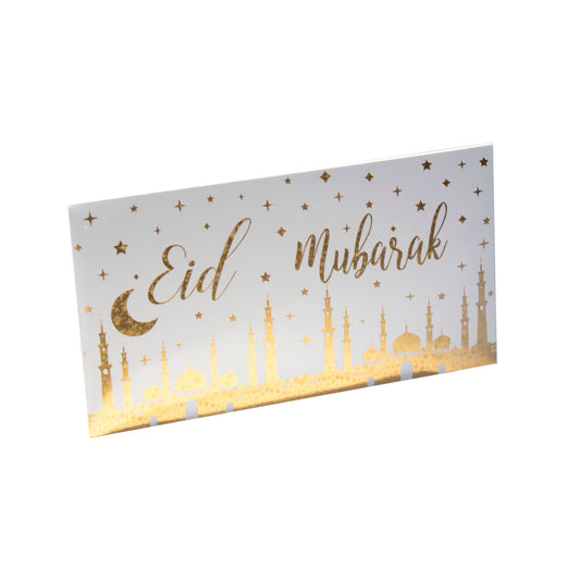 White Gold Eid Mubarak Moon Star envelope Eid City Canada