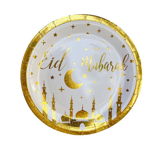 White Gold Eid Mubarak Moon Star plate Eid City Canada