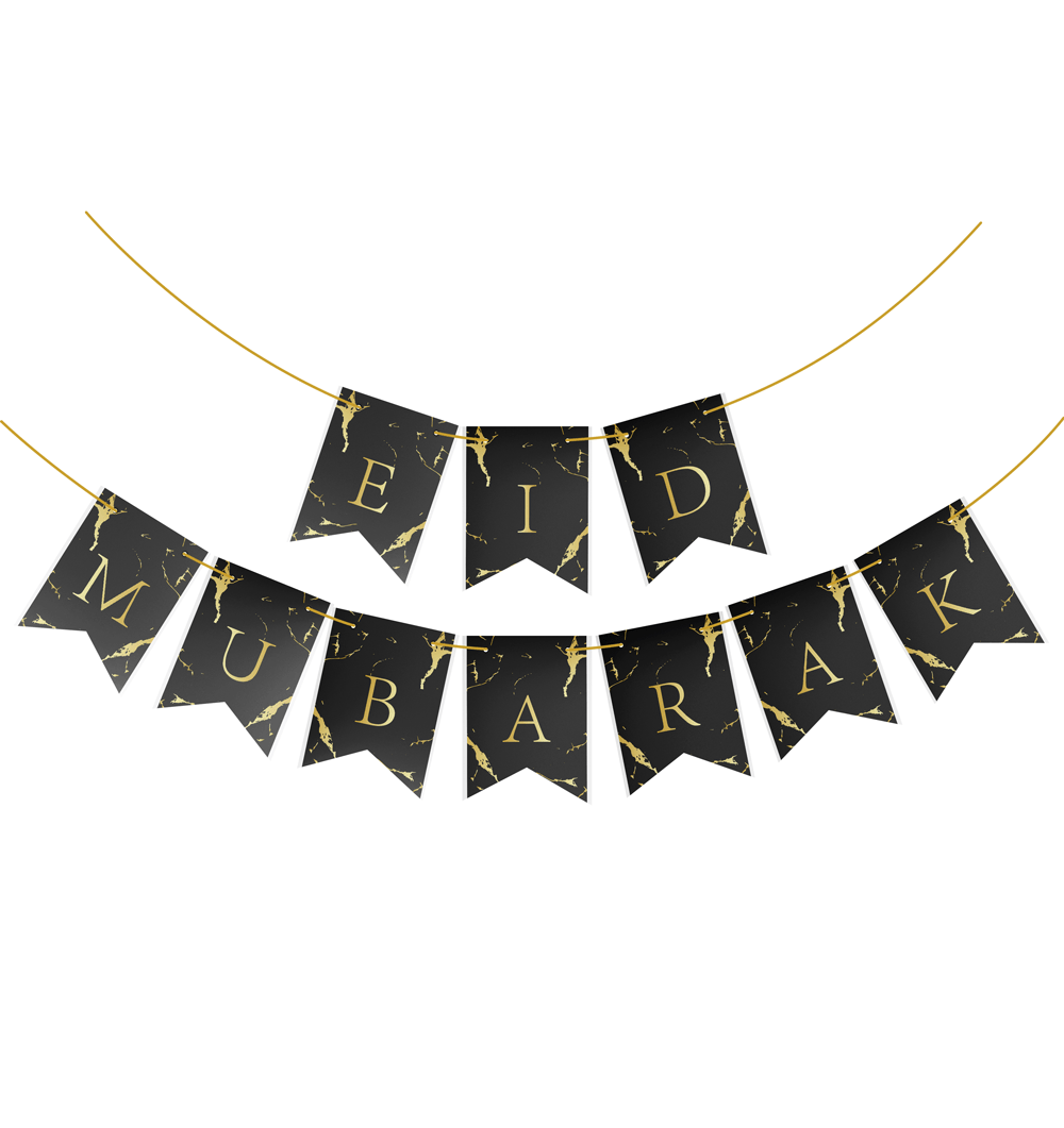 Gold Black Eid Mubarak Marble Dovetail Bunting Banner eid city canada 