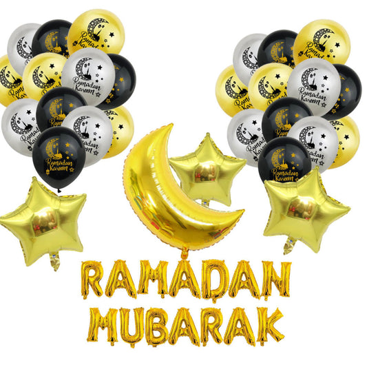 eid city canada Gold Ramadan Mubarak Foil Letter Balloon With Silver Black Balloon