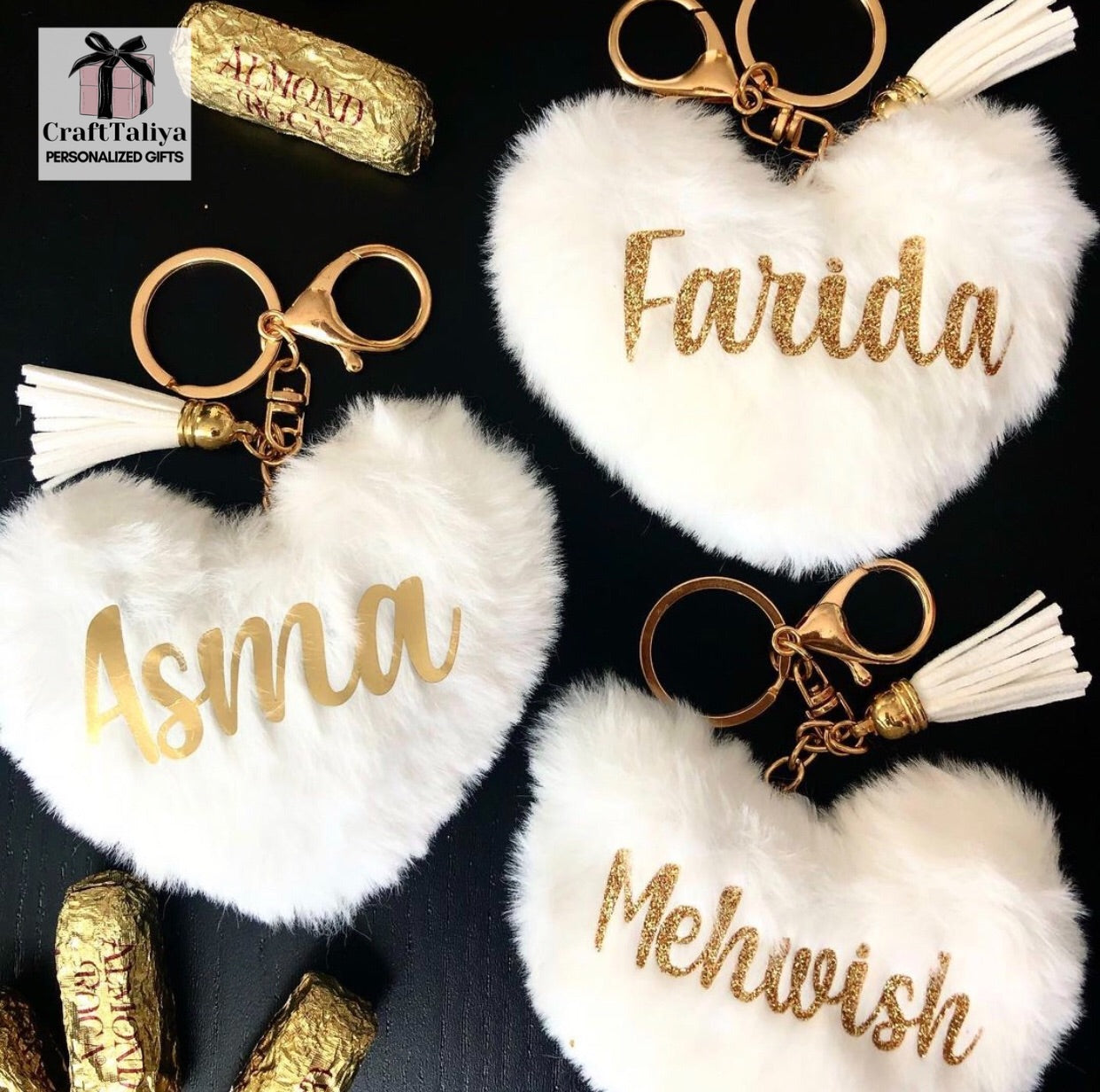 personalized white fur keychain eid city canada