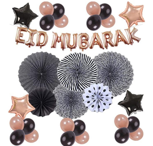 Rose-Gold Eid Mubarak Foil Letter Balloons With a Balloon Fan Set eid city canada