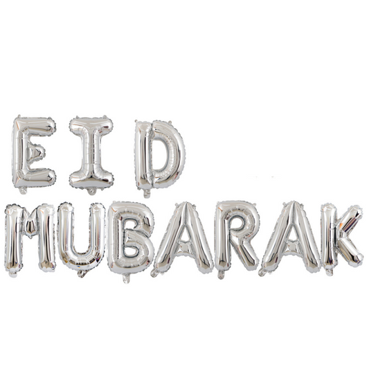 Silver Eid Mubarak Foil Letter Balloon eid city canada