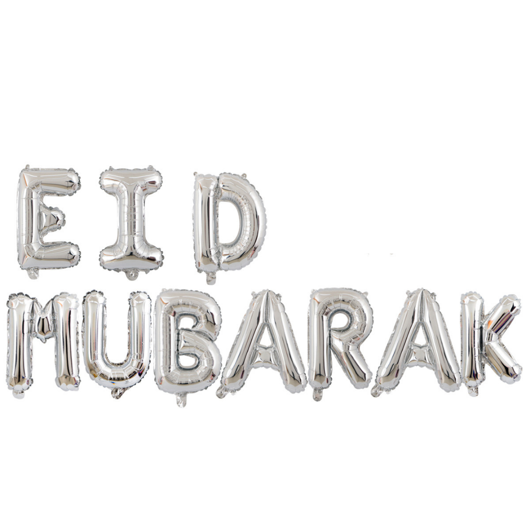 Silver Eid Mubarak Foil Letter Balloon eid city canada