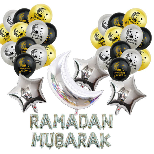 Silver Ramadan Mubarak Foil Letter Balloon With Gold Black Balloon Set  eid city canada