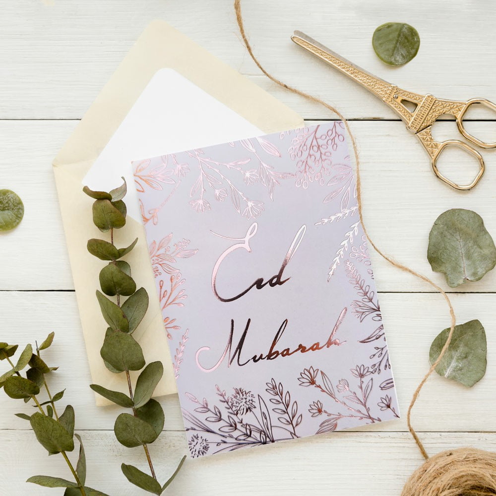 white rose gold gold scissor greenery greeting card Eid City Canada